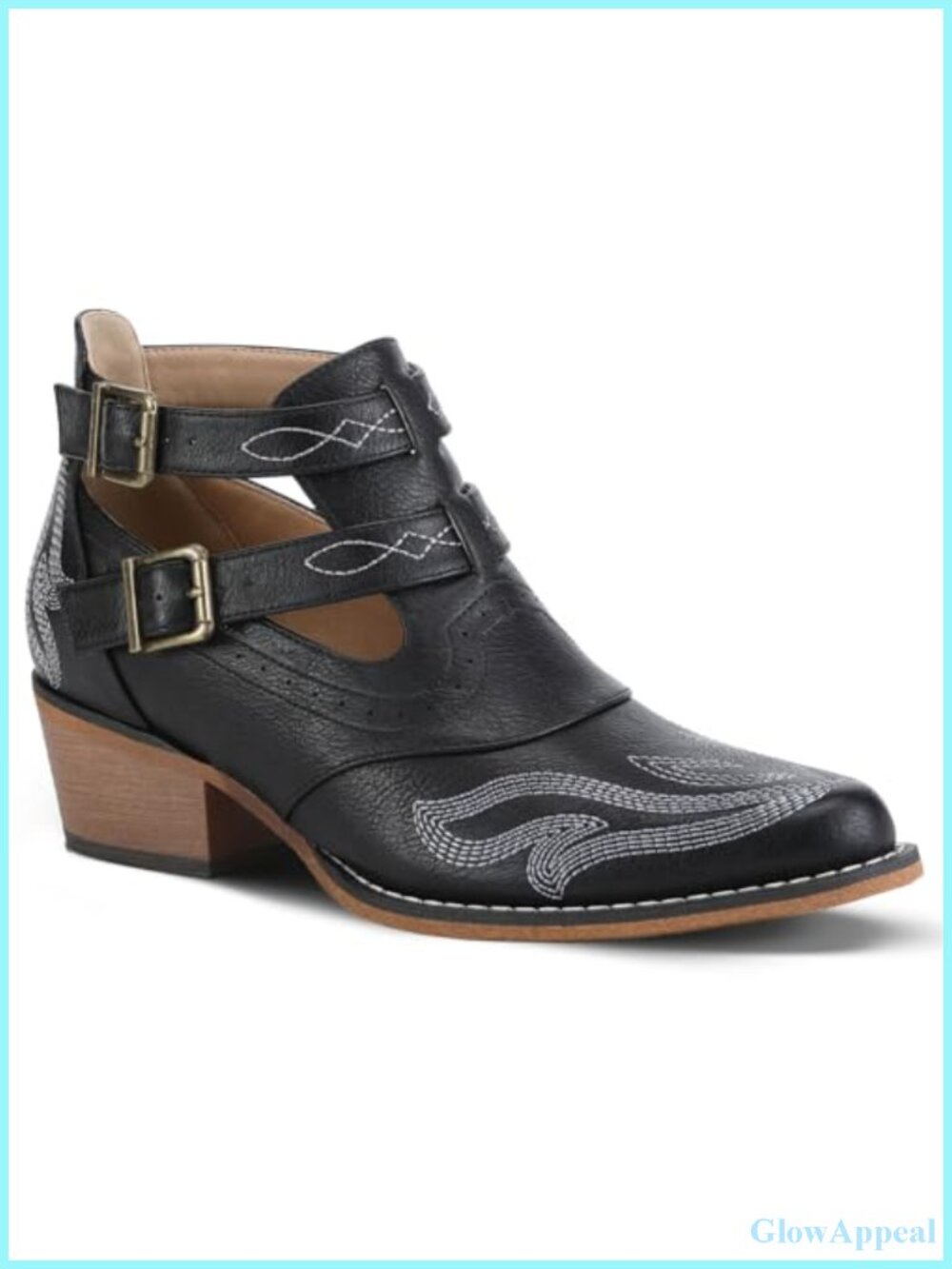 Western Ankle Cowboy Boots Faux Leather Chunky Heel Cowgirl Booties